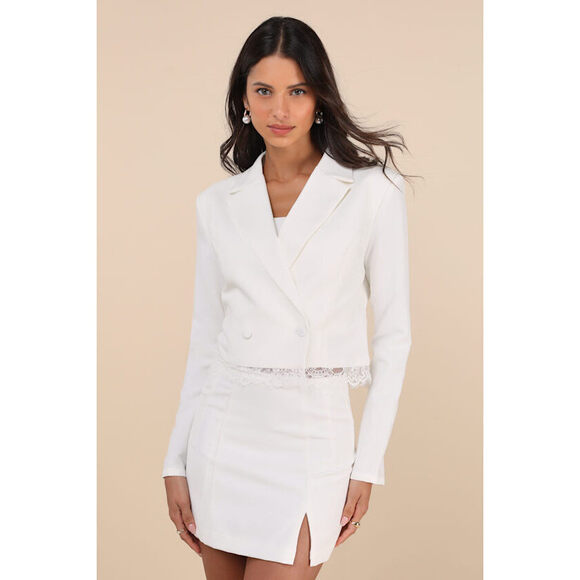 Lulus Jackets & Blazers - New still in plastic Lulus Savvy Elegance Ivory Lace Double-breasted blazer